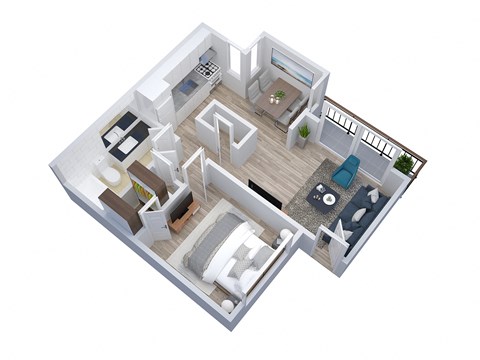 Floor plan for 1 bed, 1 bath, 523 sqft